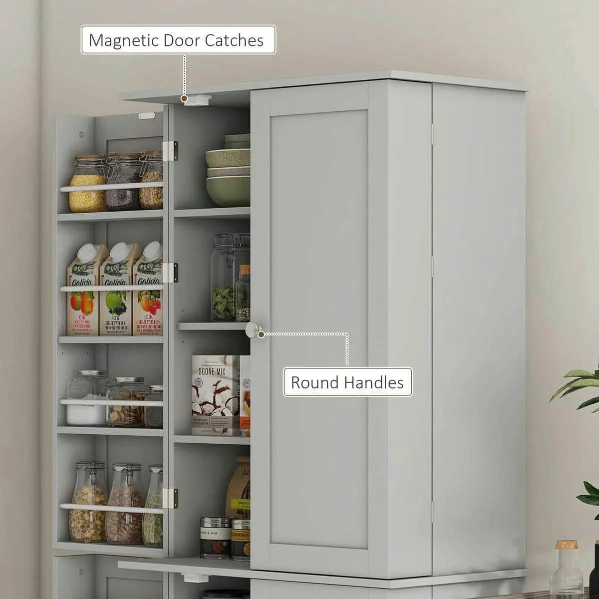 Spaco 17 - Tier Kitchen Small Pantry Cabinet with 2 Doors and 6 Adjustable Shelves, Cabinet Pantry, Freestanding 5 - Tier Shelving Pantries for Kitchen Storage, Gray