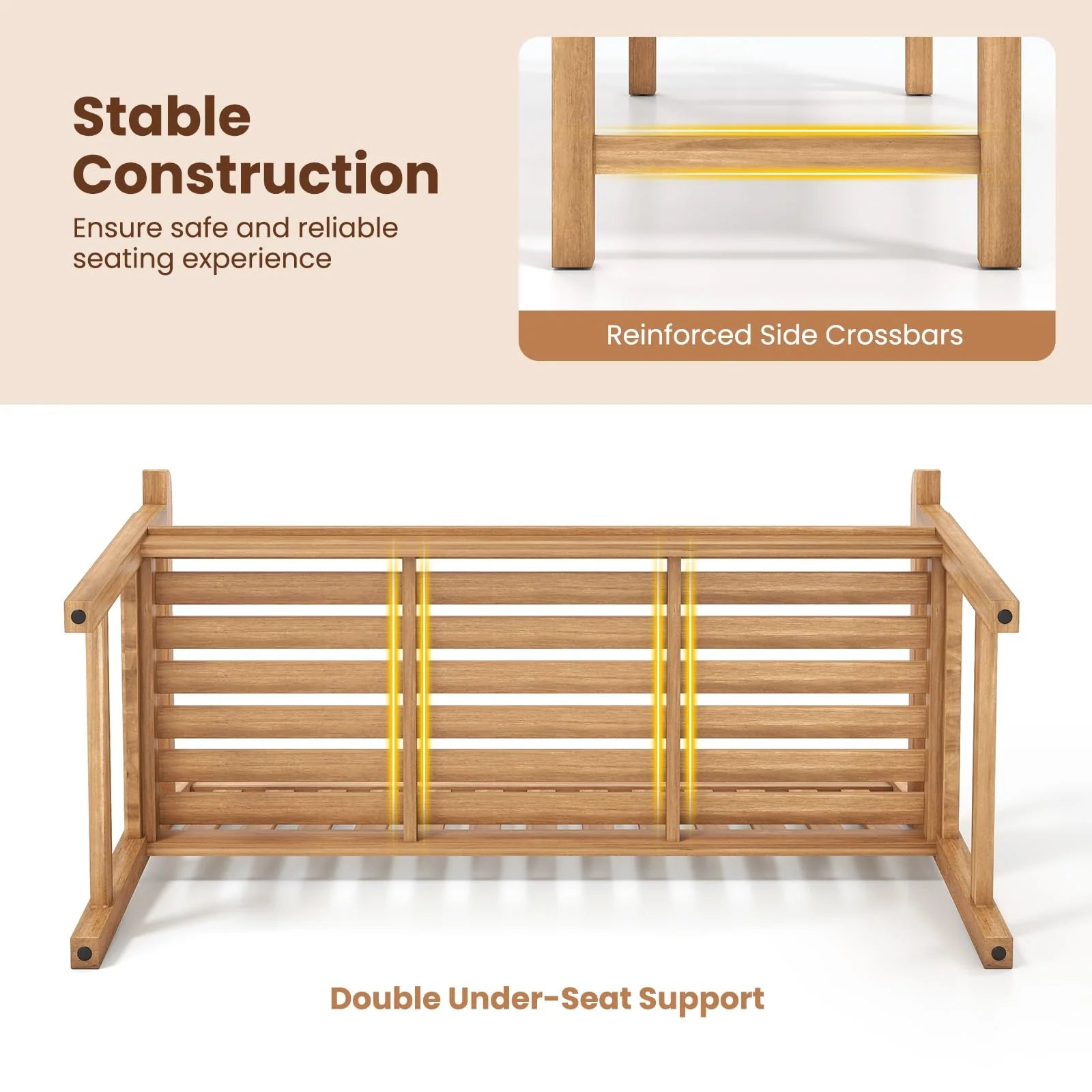 Tangkula 51" Teak Wood Outdoor Bench 2-Person Solid Wood Garden Patio Bench