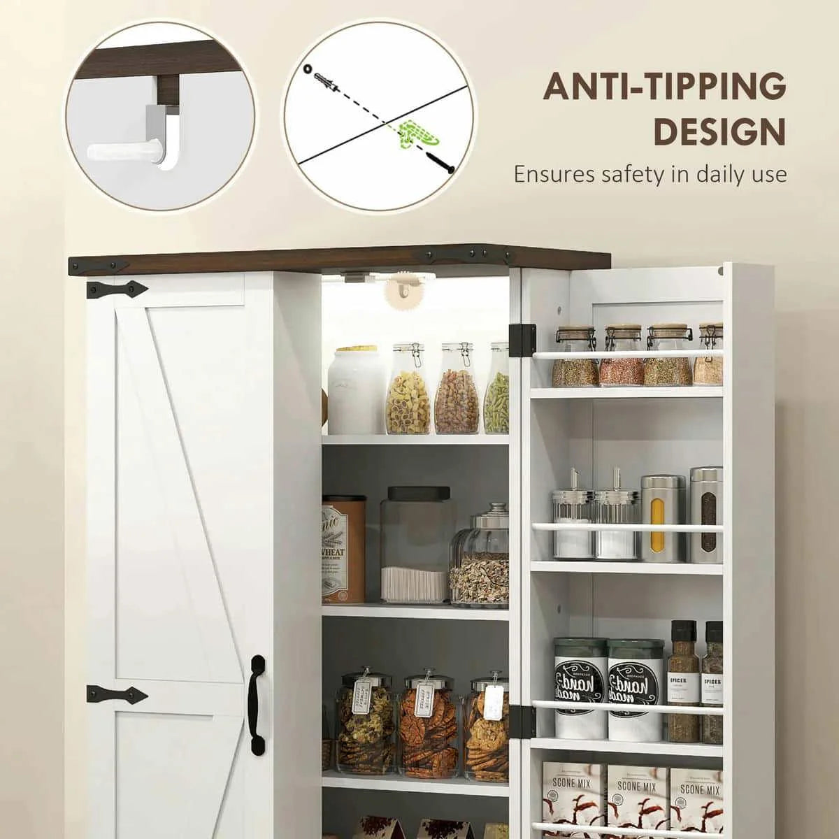 Spaco 17 - Tier Kitchen Small Pantry Cabinet with 2 Doors and 6 Adjustable Shelves, Cabinet Pantry, Freestanding 5 - Tier Shelving Pantries for Kitchen Storage, Gray