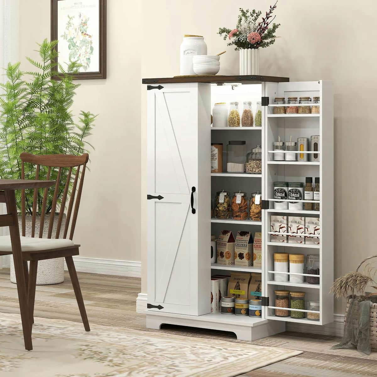Spaco 17 - Tier Kitchen Small Pantry Cabinet with 2 Doors and 6 Adjustable Shelves, Cabinet Pantry, Freestanding 5 - Tier Shelving Pantries for Kitchen Storage, Gray
