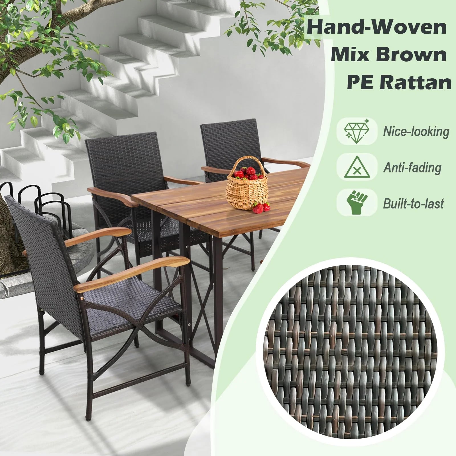 Tangkula Patio Wicker Chair Set of 2, Outdoor PE Rattan Chairs