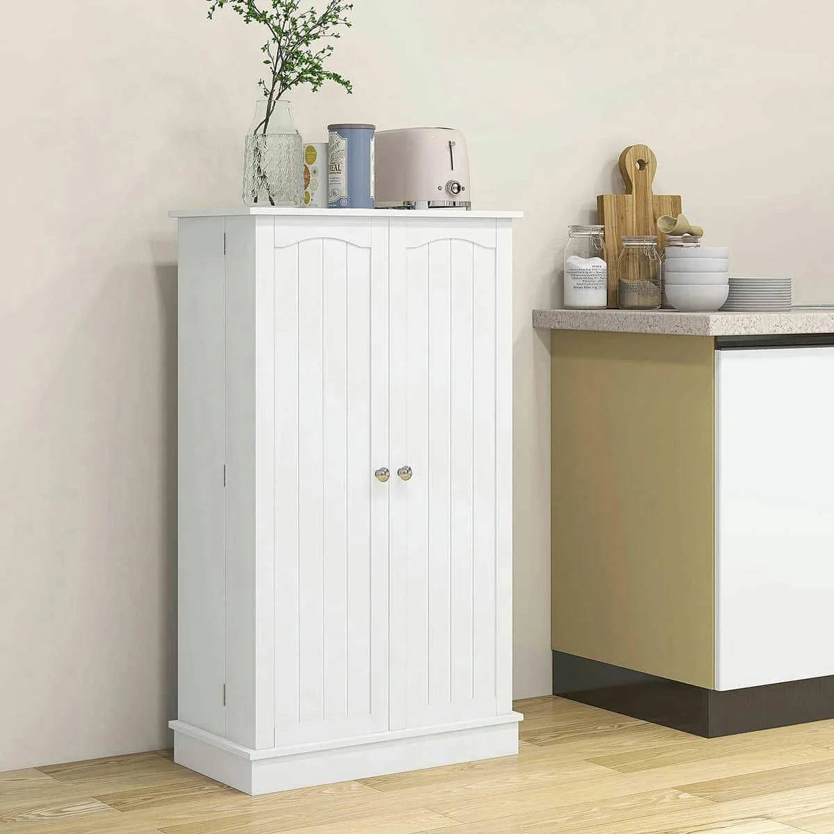 Spaco 17 - Tier Kitchen Small Pantry Cabinet with 2 Doors and 6 Adjustable Shelves, Cabinet Pantry, Freestanding 5 - Tier Shelving Pantries for Kitchen Storage, Gray