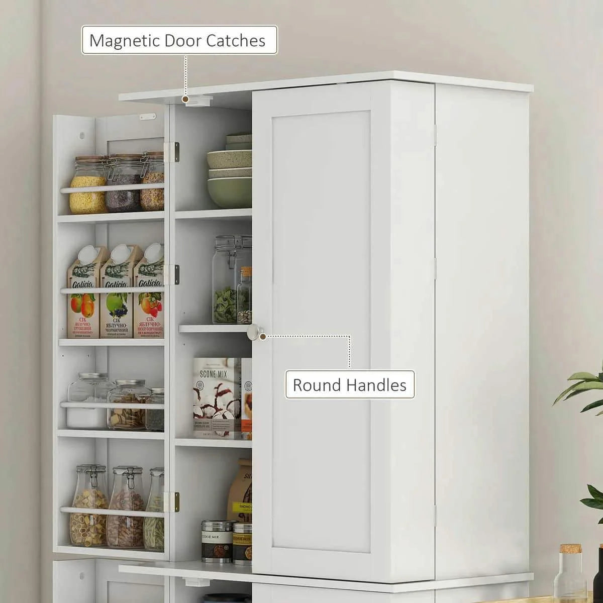 Spaco 17 - Tier Kitchen Small Pantry Cabinet with 2 Doors and 6 Adjustable Shelves, Cabinet Pantry, Freestanding 5 - Tier Shelving Pantries for Kitchen Storage, Gray