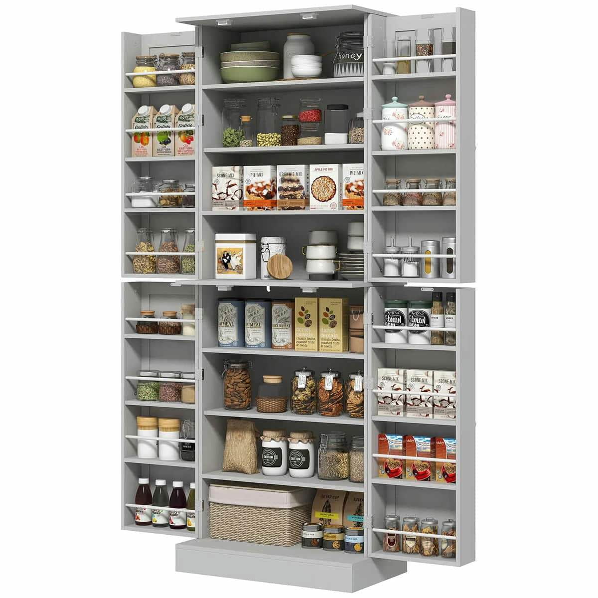 Spaco 17 - Tier Kitchen Small Pantry Cabinet with 2 Doors and 6 Adjustable Shelves, Cabinet Pantry, Freestanding 5 - Tier Shelving Pantries for Kitchen Storage, Gray