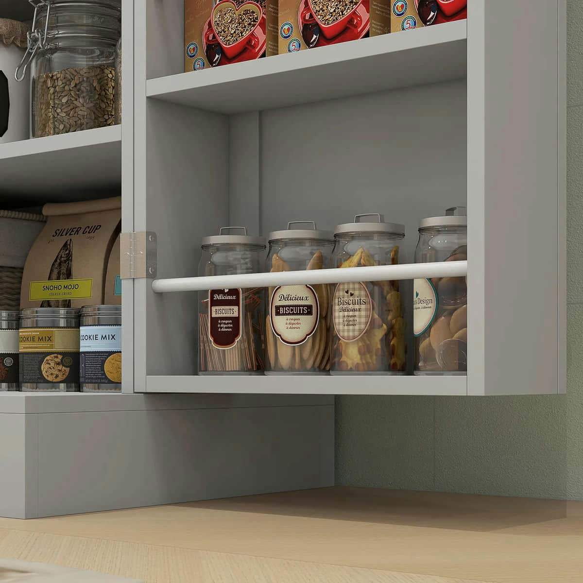 Spaco 17 - Tier Kitchen Small Pantry Cabinet with 2 Doors and 6 Adjustable Shelves, Cabinet Pantry, Freestanding 5 - Tier Shelving Pantries for Kitchen Storage, Gray