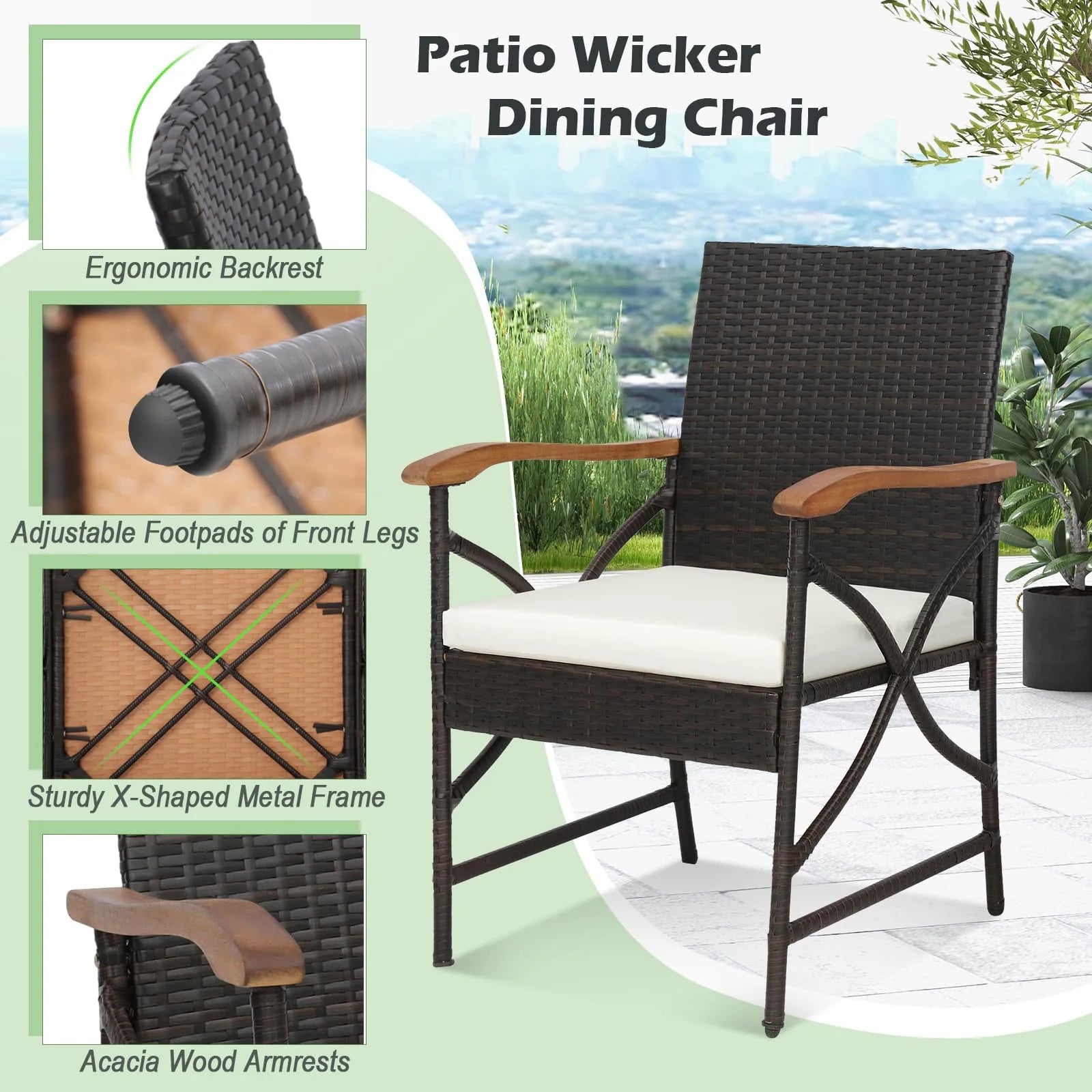 Tangkula Patio Wicker Chair Set of 2, Outdoor PE Rattan Chairs