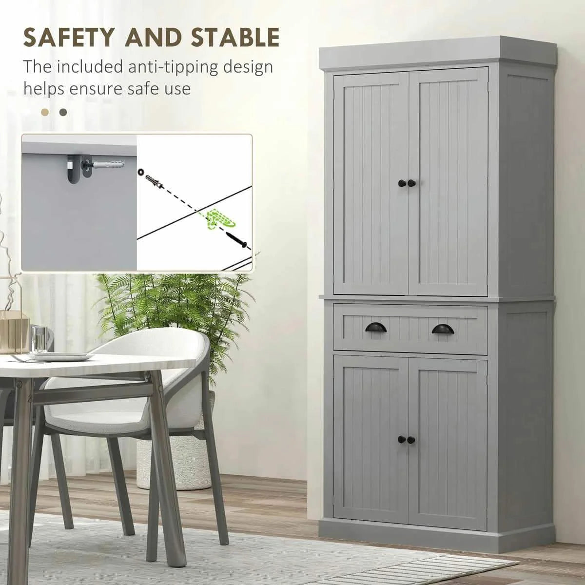 Spaco 17 - Tier Kitchen Small Pantry Cabinet with 2 Doors and 6 Adjustable Shelves, Cabinet Pantry, Freestanding 5 - Tier Shelving Pantries for Kitchen Storage, Gray