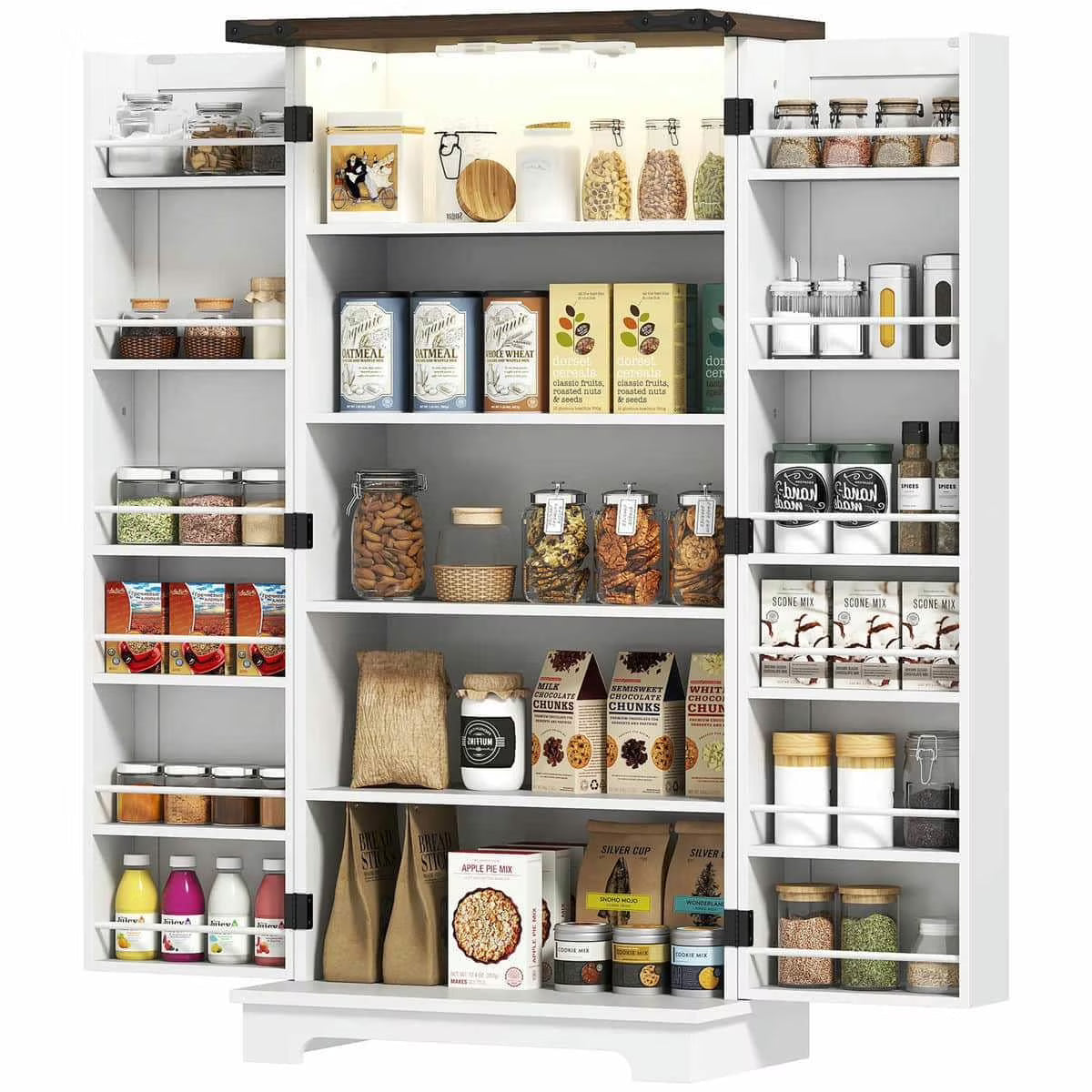 Spaco 17 - Tier Kitchen Small Pantry Cabinet with 2 Doors and 6 Adjustable Shelves, Cabinet Pantry, Freestanding 5 - Tier Shelving Pantries for Kitchen Storage, Gray