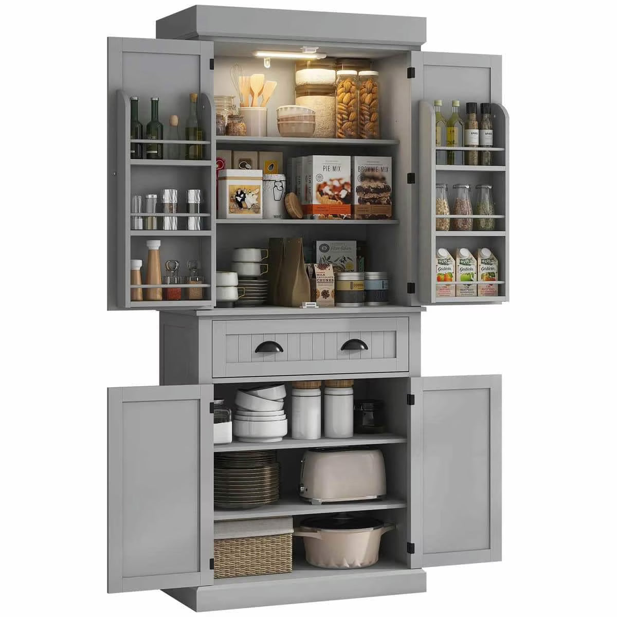 Spaco 17 - Tier Kitchen Small Pantry Cabinet with 2 Doors and 6 Adjustable Shelves, Cabinet Pantry, Freestanding 5 - Tier Shelving Pantries for Kitchen Storage, Gray