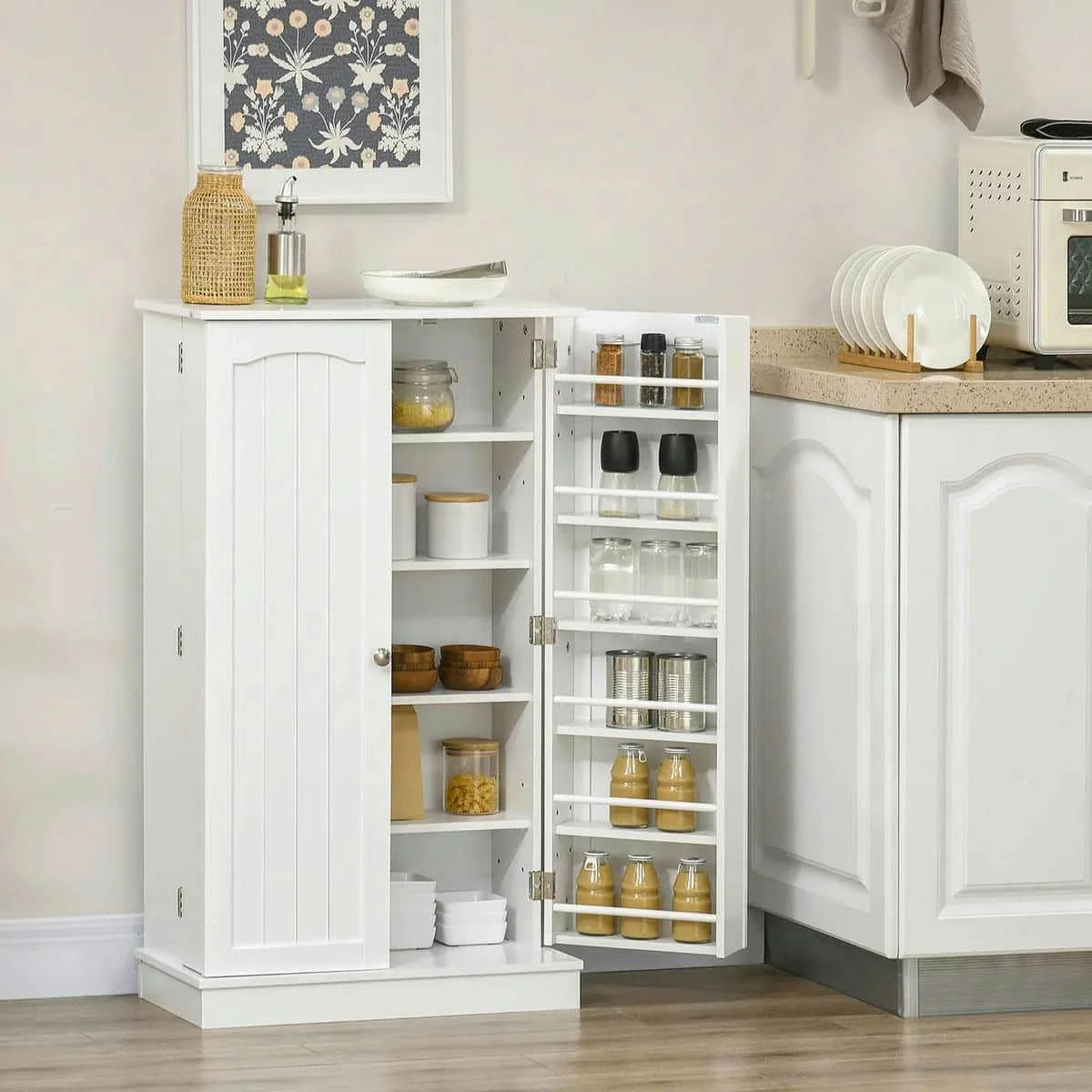 Spaco 17 - Tier Kitchen Small Pantry Cabinet with 2 Doors and 6 Adjustable Shelves, Cabinet Pantry, Freestanding 5 - Tier Shelving Pantries for Kitchen Storage, Gray