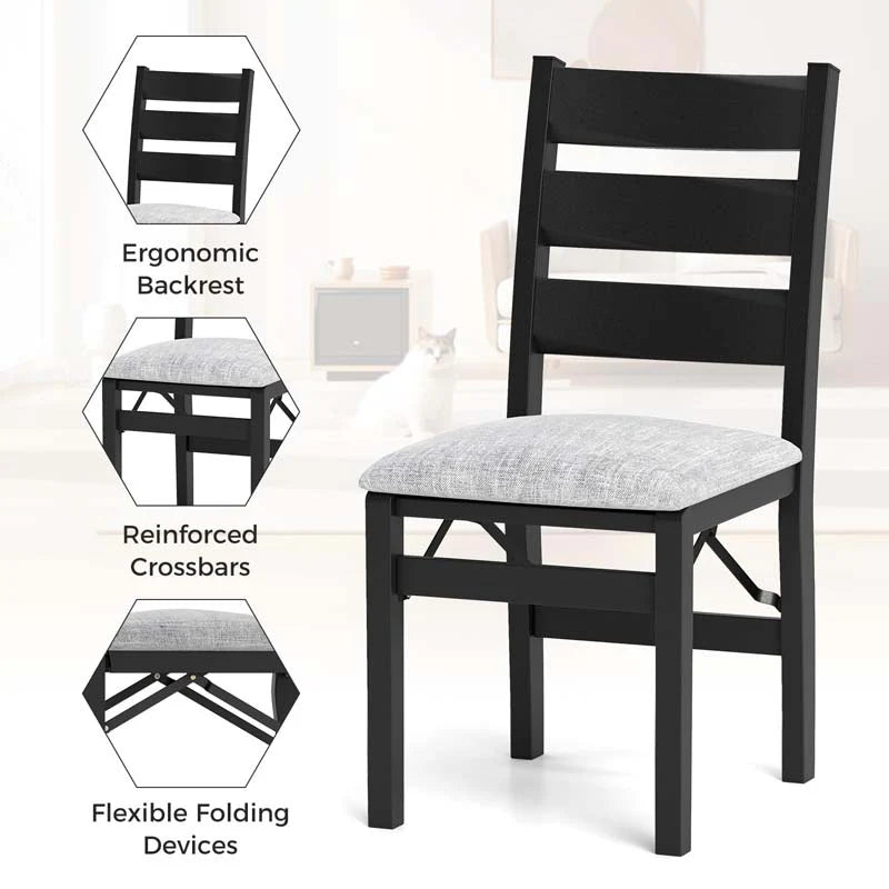 Modern Upholstered Folding Dining Chairs Set of 2/4, Rubber Wood Armless Kitchen Chairs with Slatted Backrest, Padded Seat for Living & Dining Room