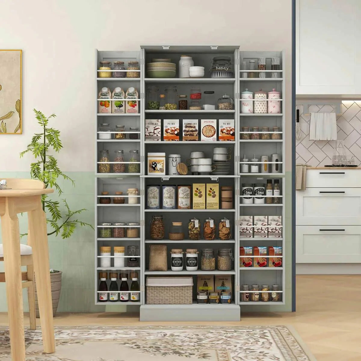 Spaco 17 - Tier Kitchen Small Pantry Cabinet with 2 Doors and 6 Adjustable Shelves, Cabinet Pantry, Freestanding 5 - Tier Shelving Pantries for Kitchen Storage, Gray