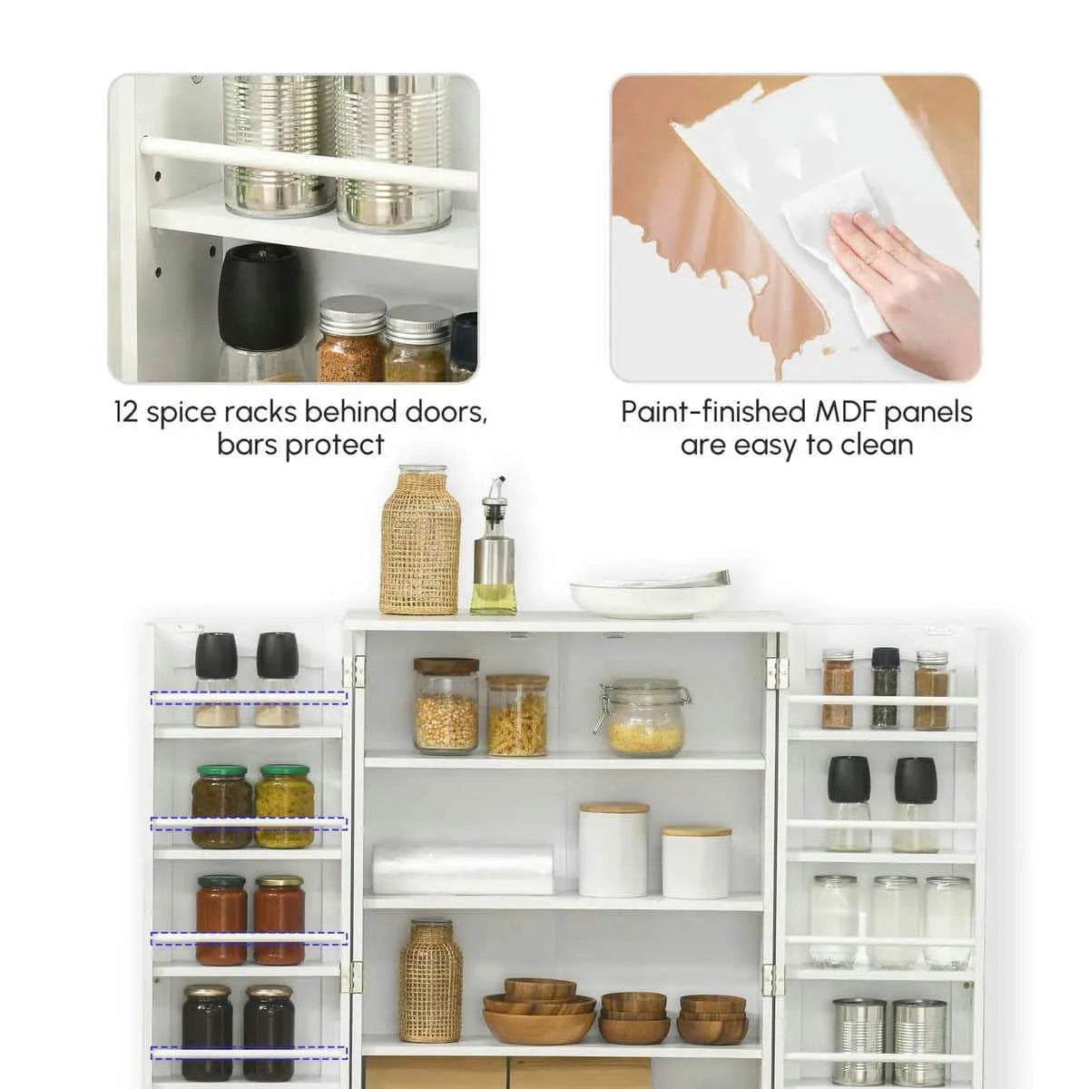 Spaco 17 - Tier Kitchen Small Pantry Cabinet with 2 Doors and 6 Adjustable Shelves, Cabinet Pantry, Freestanding 5 - Tier Shelving Pantries for Kitchen Storage, Gray