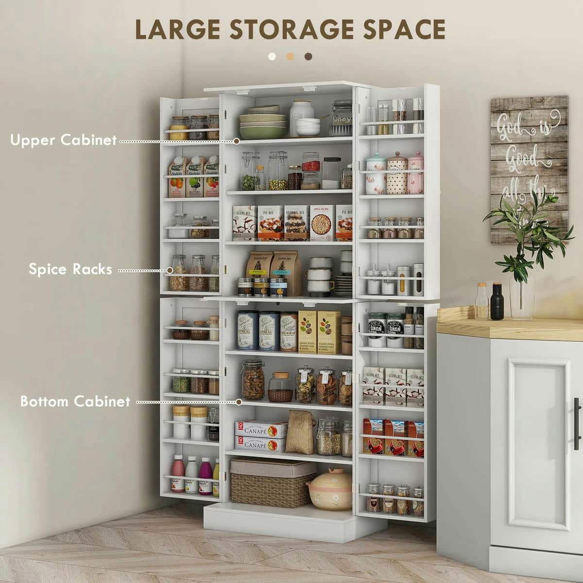 Spaco 17 - Tier Kitchen Small Pantry Cabinet with 2 Doors and 6 Adjustable Shelves, Cabinet Pantry, Freestanding 5 - Tier Shelving Pantries for Kitchen Storage, Gray