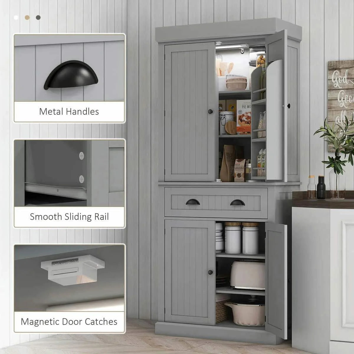 Spaco 17 - Tier Kitchen Small Pantry Cabinet with 2 Doors and 6 Adjustable Shelves, Cabinet Pantry, Freestanding 5 - Tier Shelving Pantries for Kitchen Storage, Gray
