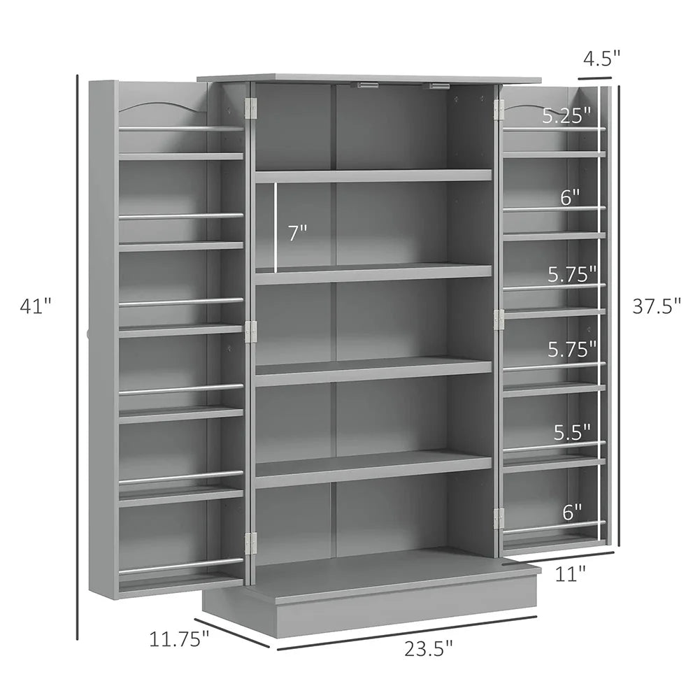 Spaco 17 - Tier Kitchen Small Pantry Cabinet with 2 Doors and 6 Adjustable Shelves, Cabinet Pantry, Freestanding 5 - Tier Shelving Pantries for Kitchen Storage, Gray