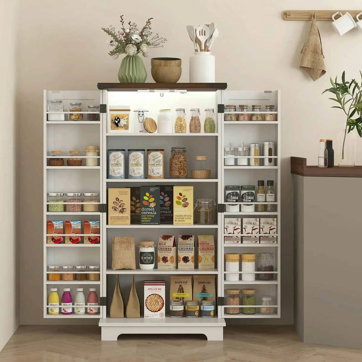 Spaco 17 - Tier Kitchen Small Pantry Cabinet with 2 Doors and 6 Adjustable Shelves, Cabinet Pantry, Freestanding 5 - Tier Shelving Pantries for Kitchen Storage, Gray
