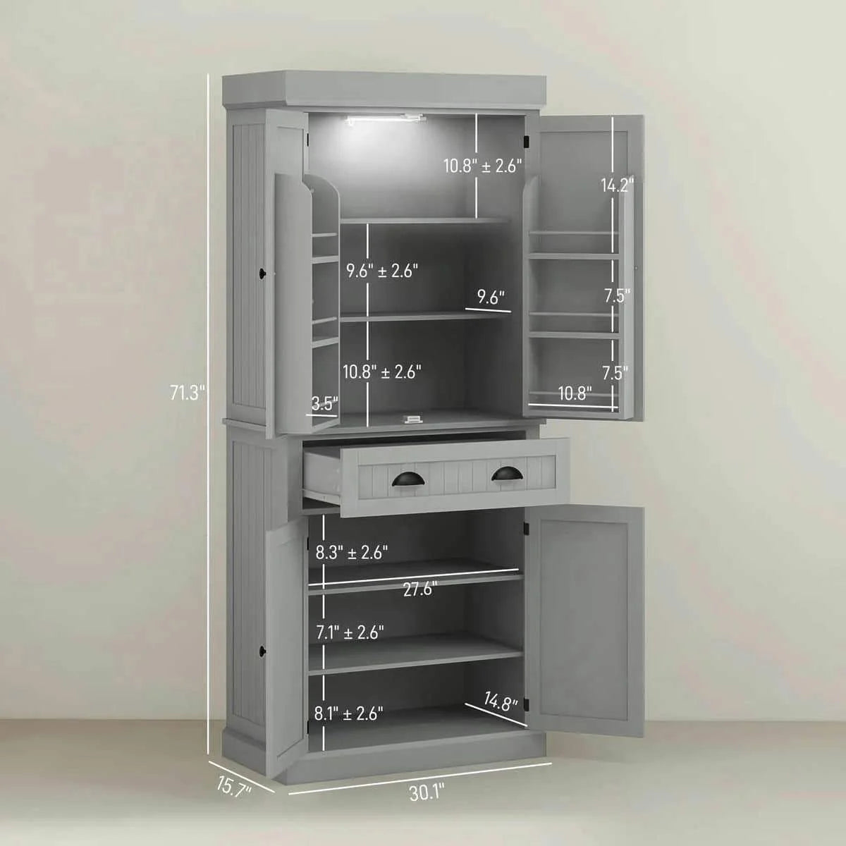 Spaco 17 - Tier Kitchen Small Pantry Cabinet with 2 Doors and 6 Adjustable Shelves, Cabinet Pantry, Freestanding 5 - Tier Shelving Pantries for Kitchen Storage, Gray