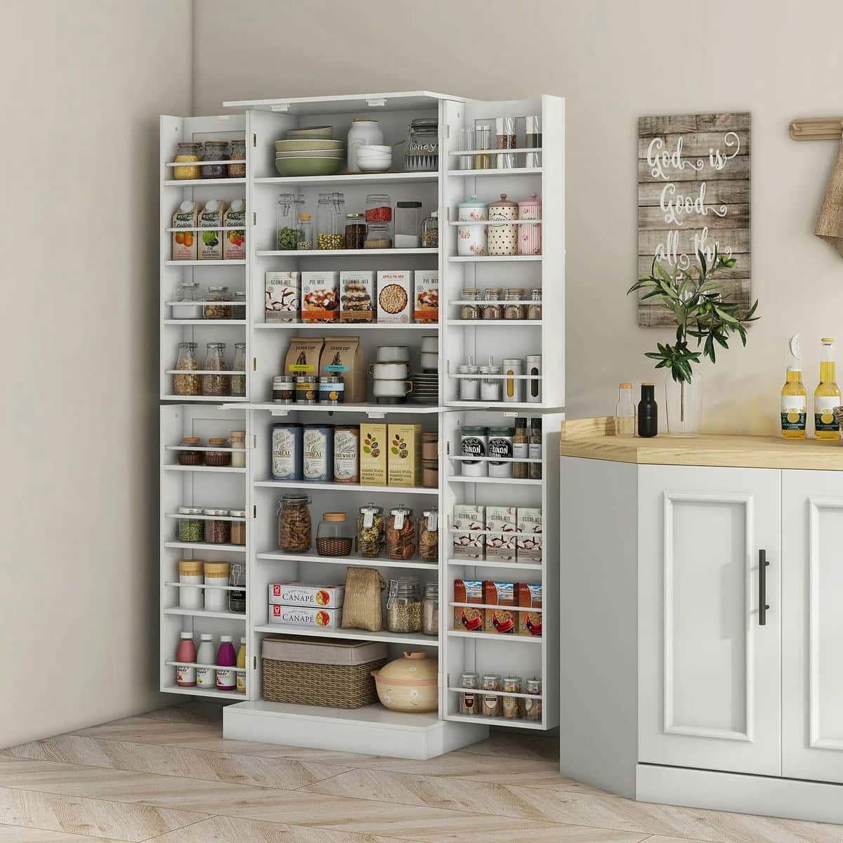 Spaco 17 - Tier Kitchen Small Pantry Cabinet with 2 Doors and 6 Adjustable Shelves, Cabinet Pantry, Freestanding 5 - Tier Shelving Pantries for Kitchen Storage, Gray