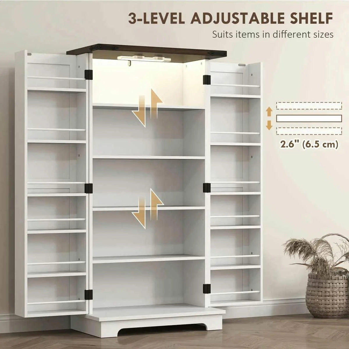 Spaco 17 - Tier Kitchen Small Pantry Cabinet with 2 Doors and 6 Adjustable Shelves, Cabinet Pantry, Freestanding 5 - Tier Shelving Pantries for Kitchen Storage, Gray