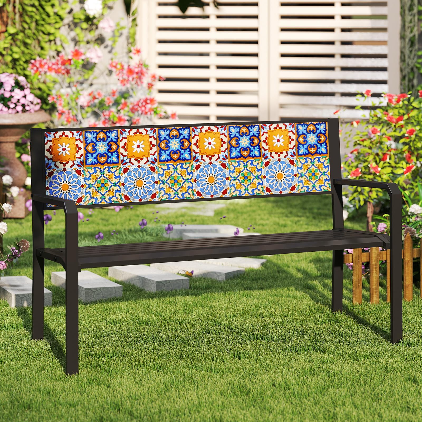 Tangkula 50" Metal Patio Park Bench