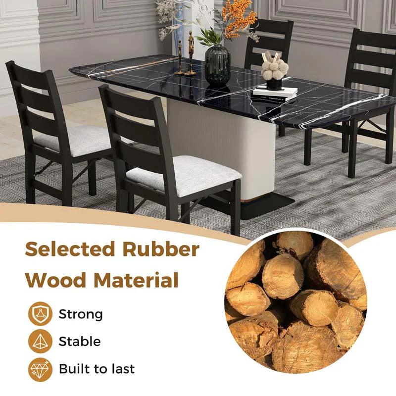 Modern Upholstered Folding Dining Chairs Set of 2/4, Rubber Wood Armless Kitchen Chairs with Slatted Backrest, Padded Seat for Living & Dining Room