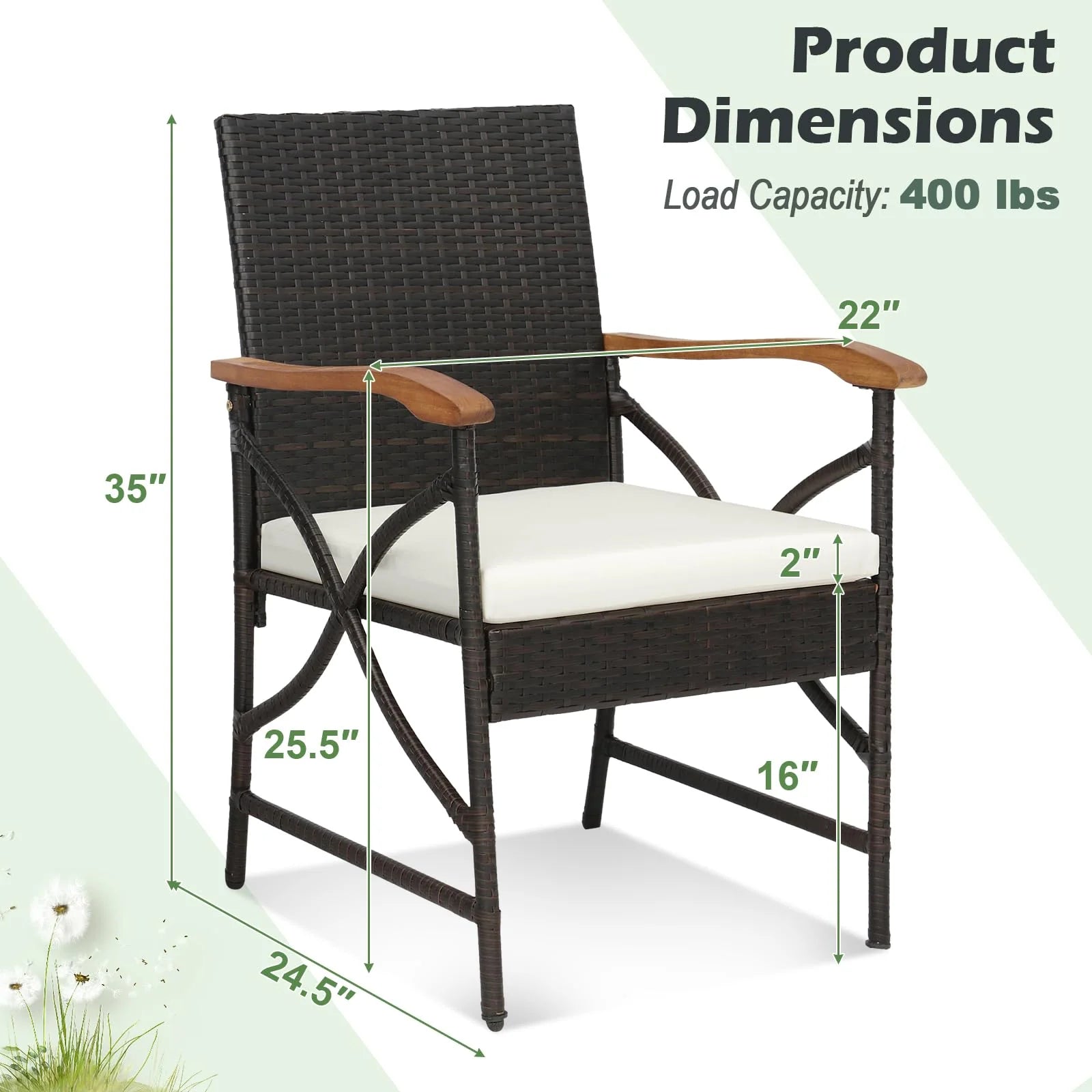 Tangkula Patio Wicker Chair Set of 2, Outdoor PE Rattan Chairs