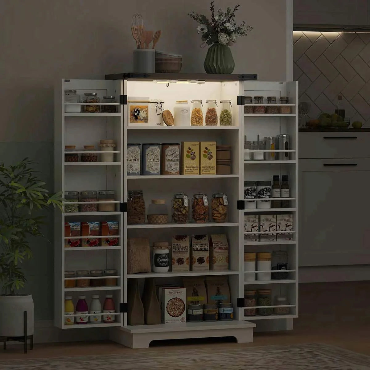 Spaco 17 - Tier Kitchen Small Pantry Cabinet with 2 Doors and 6 Adjustable Shelves, Cabinet Pantry, Freestanding 5 - Tier Shelving Pantries for Kitchen Storage, Gray