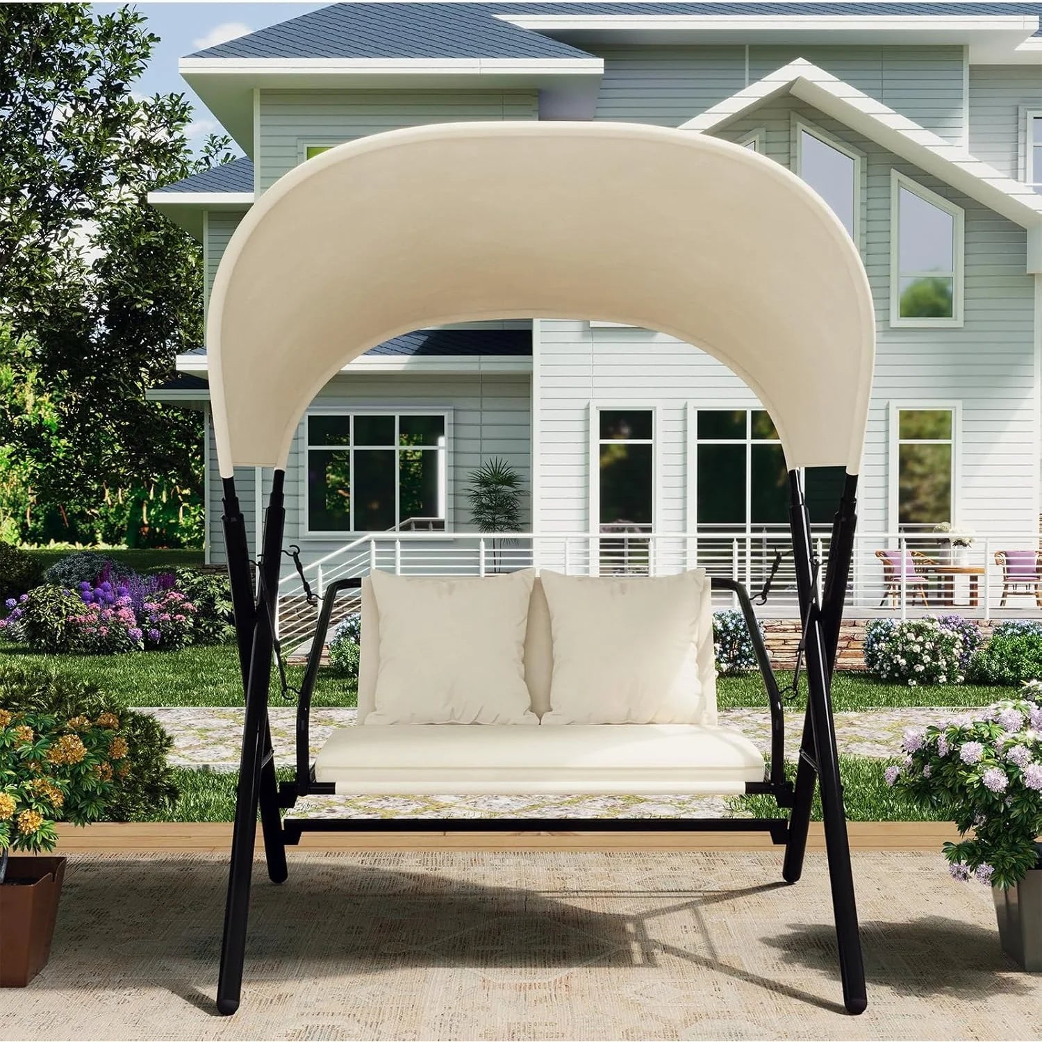 AECOJOY Outdoor Porch Swings for Adults 600LBS 2 Seat Patio Swings with Canopy