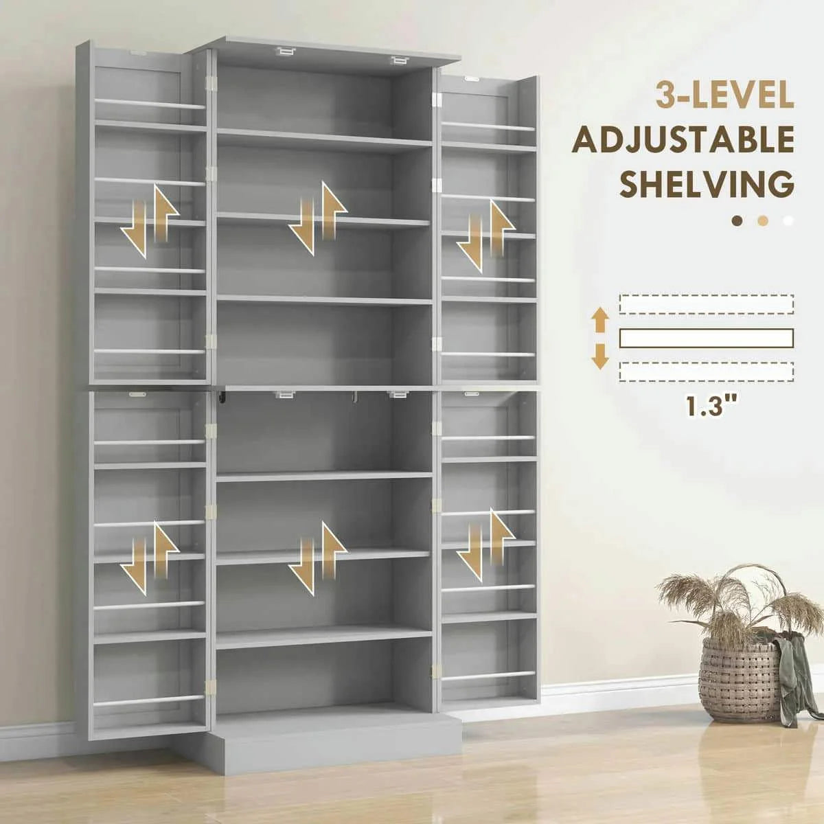 Spaco 17 - Tier Kitchen Small Pantry Cabinet with 2 Doors and 6 Adjustable Shelves, Cabinet Pantry, Freestanding 5 - Tier Shelving Pantries for Kitchen Storage, Gray