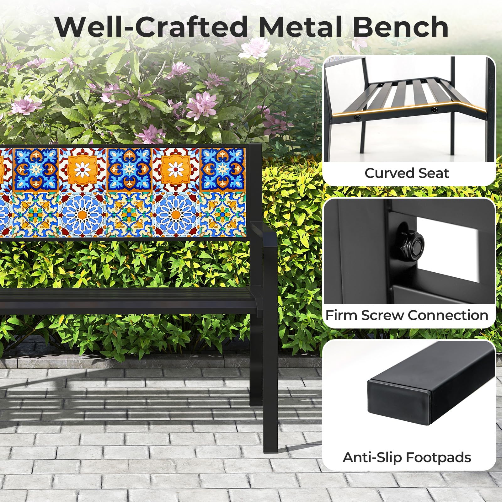 Tangkula 50" Metal Patio Park Bench