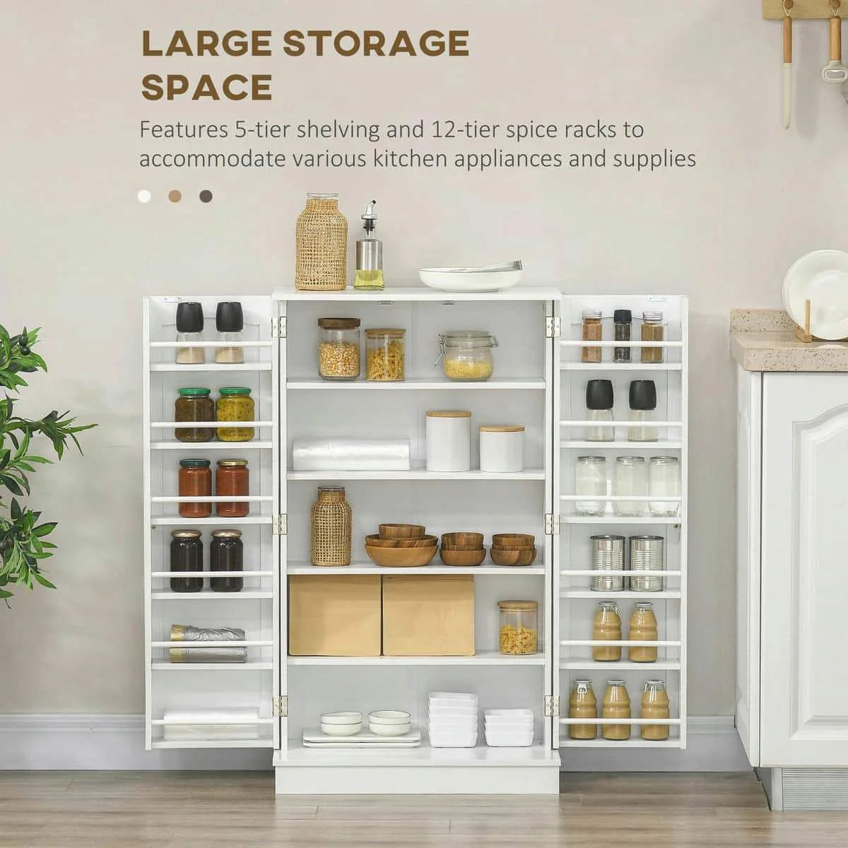 Spaco 17 - Tier Kitchen Small Pantry Cabinet with 2 Doors and 6 Adjustable Shelves, Cabinet Pantry, Freestanding 5 - Tier Shelving Pantries for Kitchen Storage, Gray