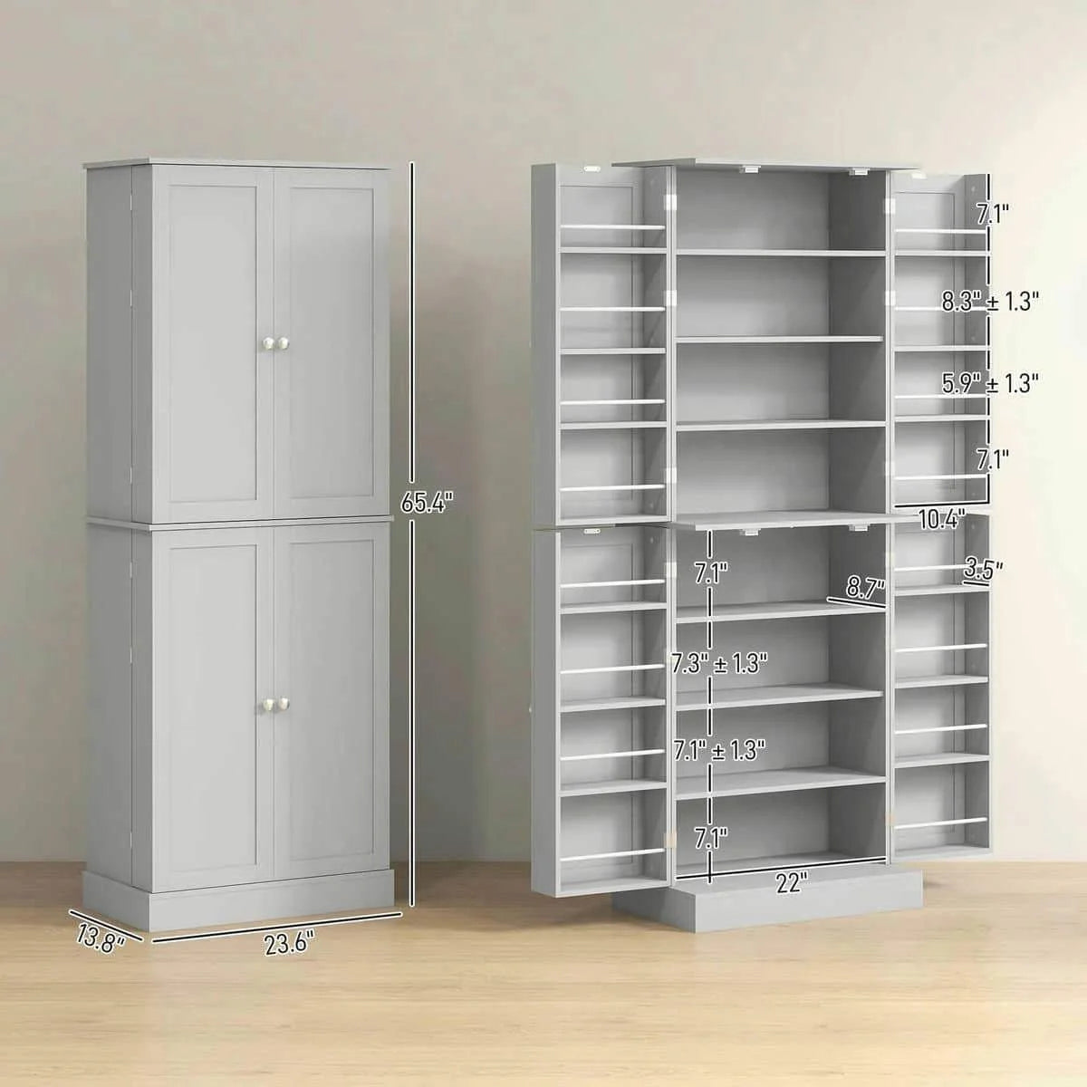 Spaco 17 - Tier Kitchen Small Pantry Cabinet with 2 Doors and 6 Adjustable Shelves, Cabinet Pantry, Freestanding 5 - Tier Shelving Pantries for Kitchen Storage, Gray