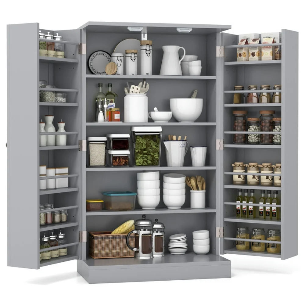 Spaco 17 - Tier Kitchen Small Pantry Cabinet with 2 Doors and 6 Adjustable Shelves, Cabinet Pantry, Freestanding 5 - Tier Shelving Pantries for Kitchen Storage, Gray
