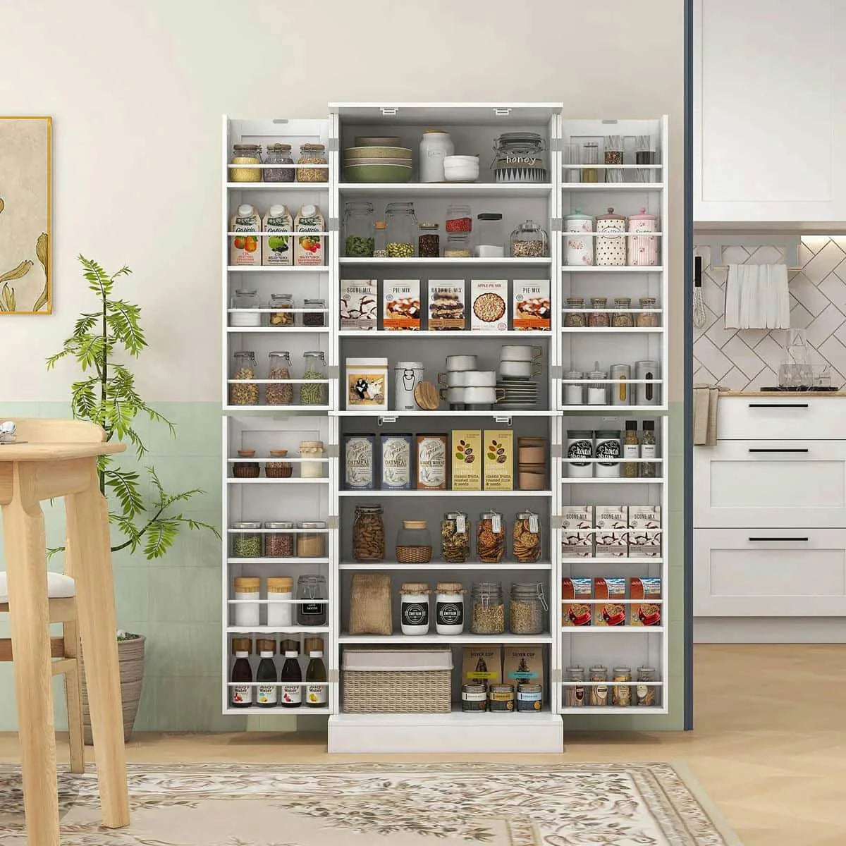 Spaco 17 - Tier Kitchen Small Pantry Cabinet with 2 Doors and 6 Adjustable Shelves, Cabinet Pantry, Freestanding 5 - Tier Shelving Pantries for Kitchen Storage, Gray