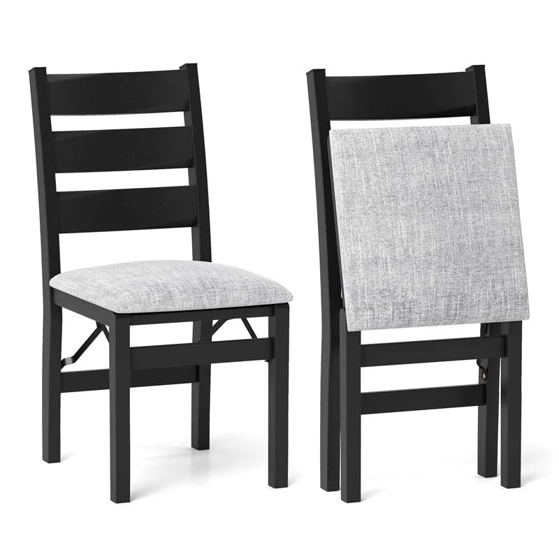 Modern Upholstered Folding Dining Chairs Set of 2/4, Rubber Wood Armless Kitchen Chairs with Slatted Backrest, Padded Seat for Living & Dining Room