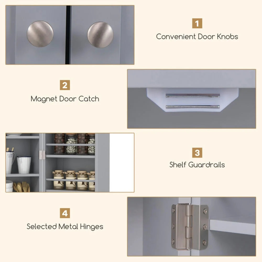 Spaco 17 - Tier Kitchen Small Pantry Cabinet with 2 Doors and 6 Adjustable Shelves, Cabinet Pantry, Freestanding 5 - Tier Shelving Pantries for Kitchen Storage, Gray