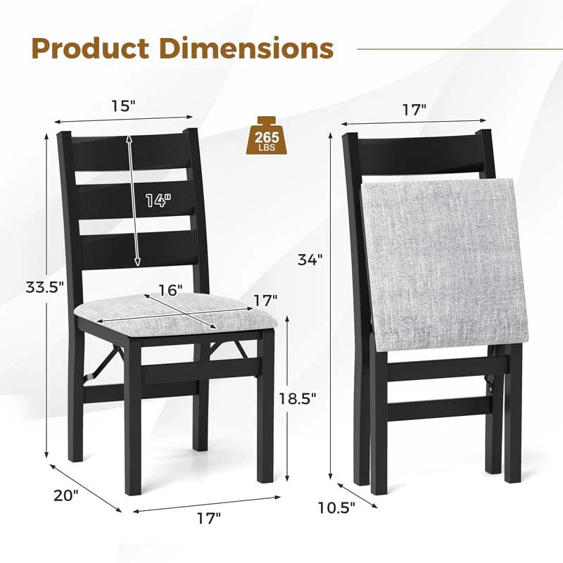 Modern Upholstered Folding Dining Chairs Set of 2/4, Rubber Wood Armless Kitchen Chairs with Slatted Backrest, Padded Seat for Living & Dining Room