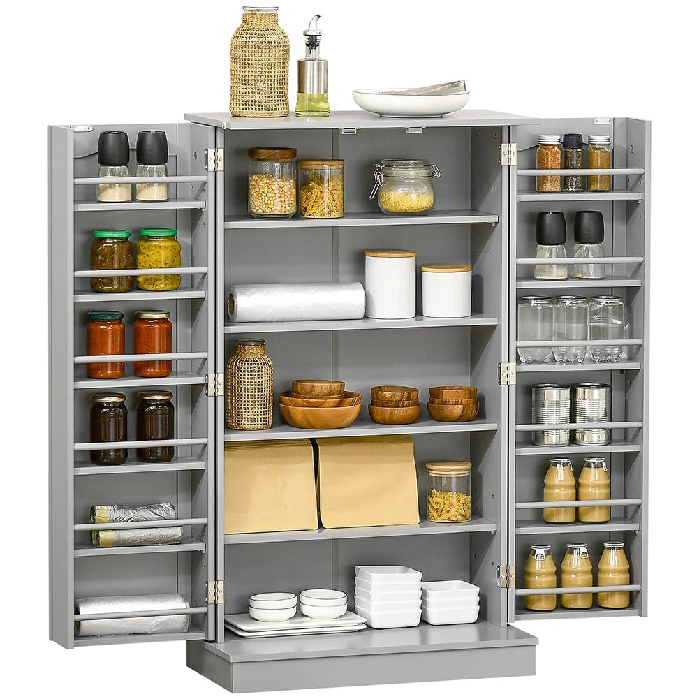 Spaco 17 - Tier Kitchen Small Pantry Cabinet with 2 Doors and 6 Adjustable Shelves, Cabinet Pantry, Freestanding 5 - Tier Shelving Pantries for Kitchen Storage, Gray