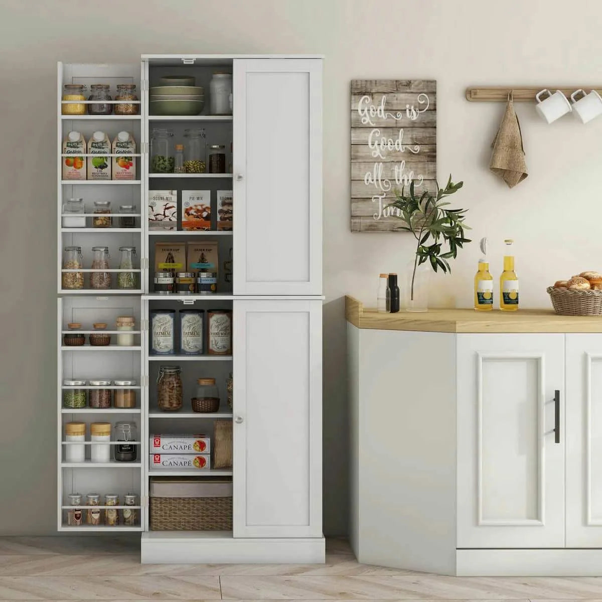 Spaco 17 - Tier Kitchen Small Pantry Cabinet with 2 Doors and 6 Adjustable Shelves, Cabinet Pantry, Freestanding 5 - Tier Shelving Pantries for Kitchen Storage, Gray