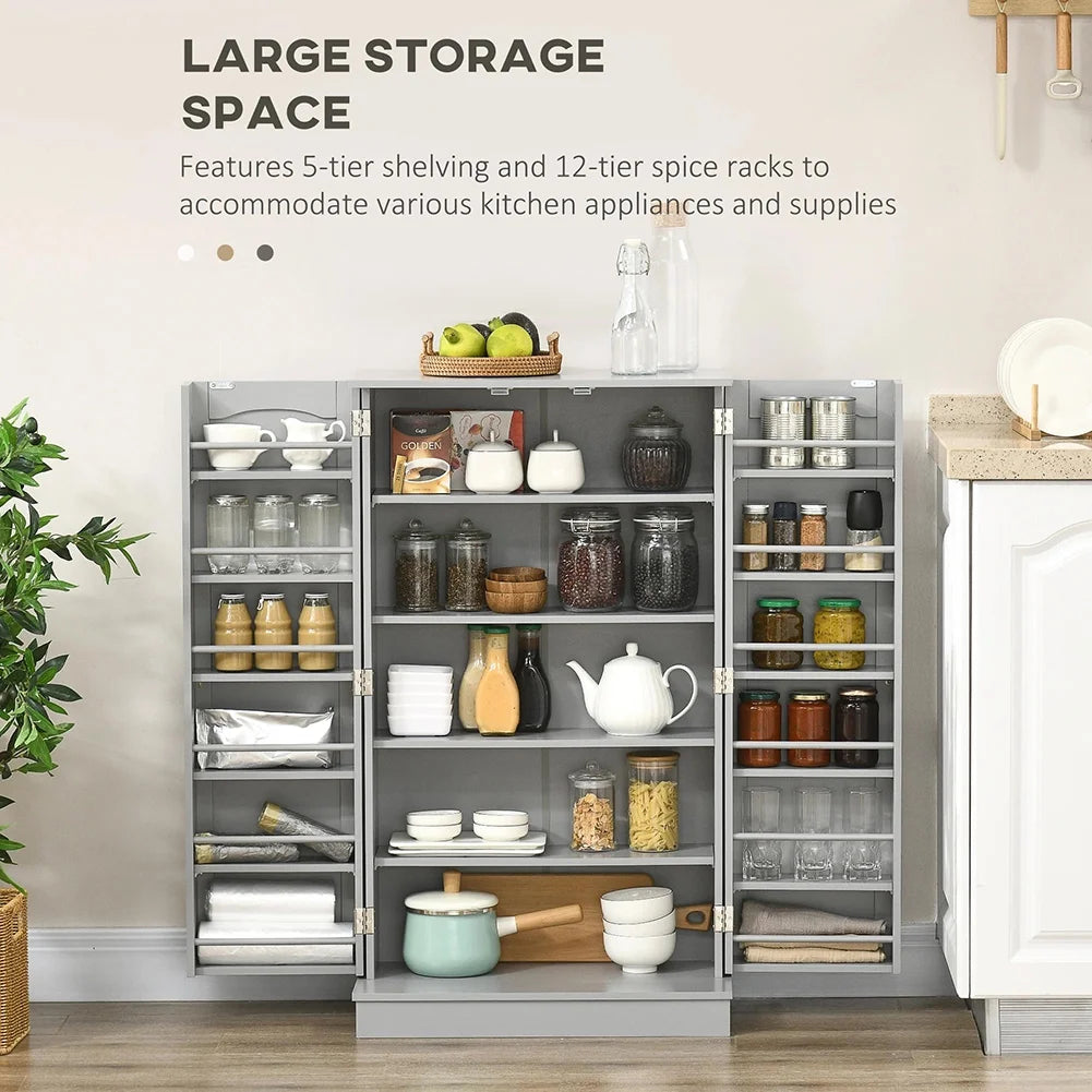 Spaco 17 - Tier Kitchen Small Pantry Cabinet with 2 Doors and 6 Adjustable Shelves, Cabinet Pantry, Freestanding 5 - Tier Shelving Pantries for Kitchen Storage, Gray