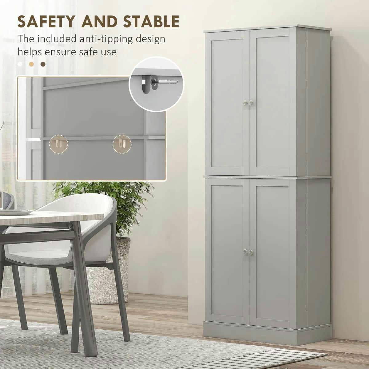 Spaco 17 - Tier Kitchen Small Pantry Cabinet with 2 Doors and 6 Adjustable Shelves, Cabinet Pantry, Freestanding 5 - Tier Shelving Pantries for Kitchen Storage, Gray
