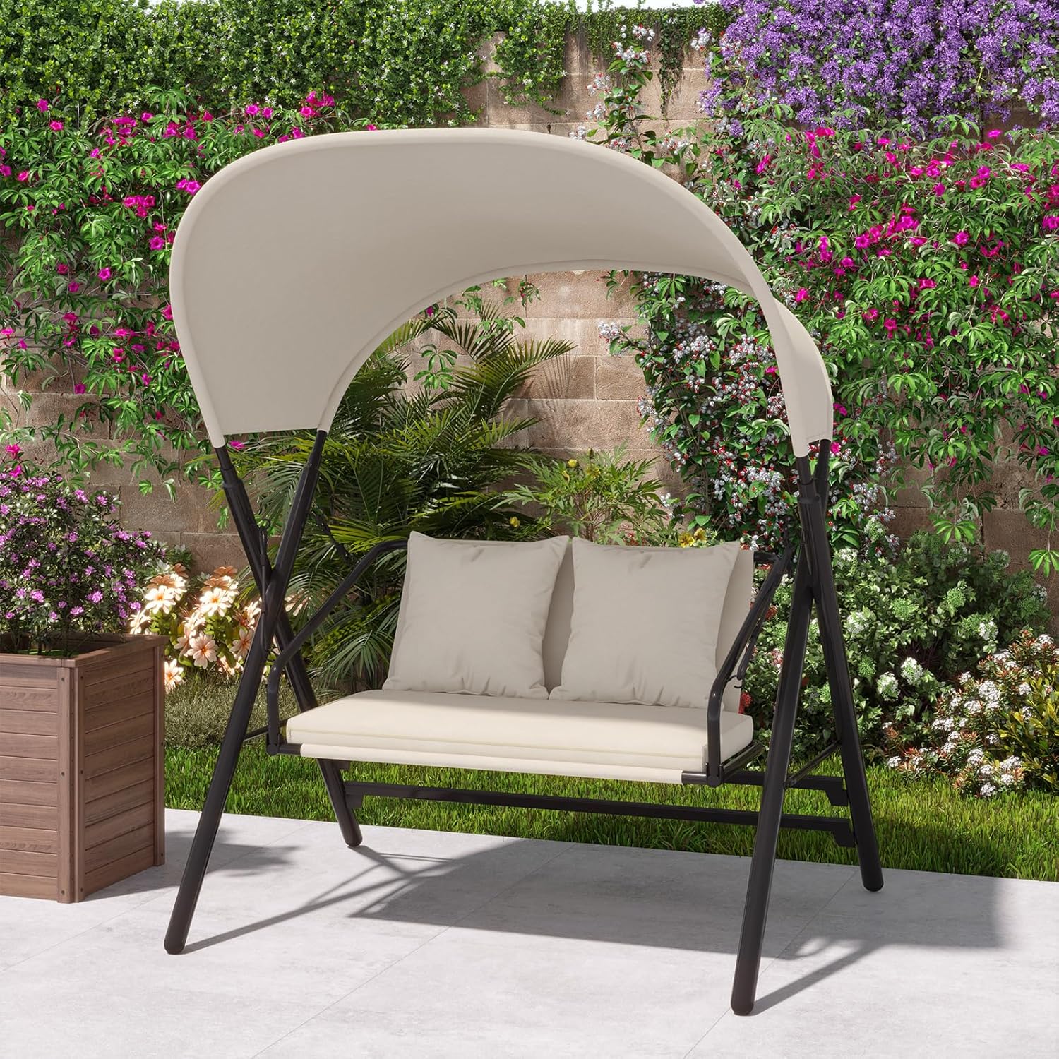 AECOJOY Outdoor Porch Swings for Adults 600LBS 2 Seat Patio Swings with Canopy
