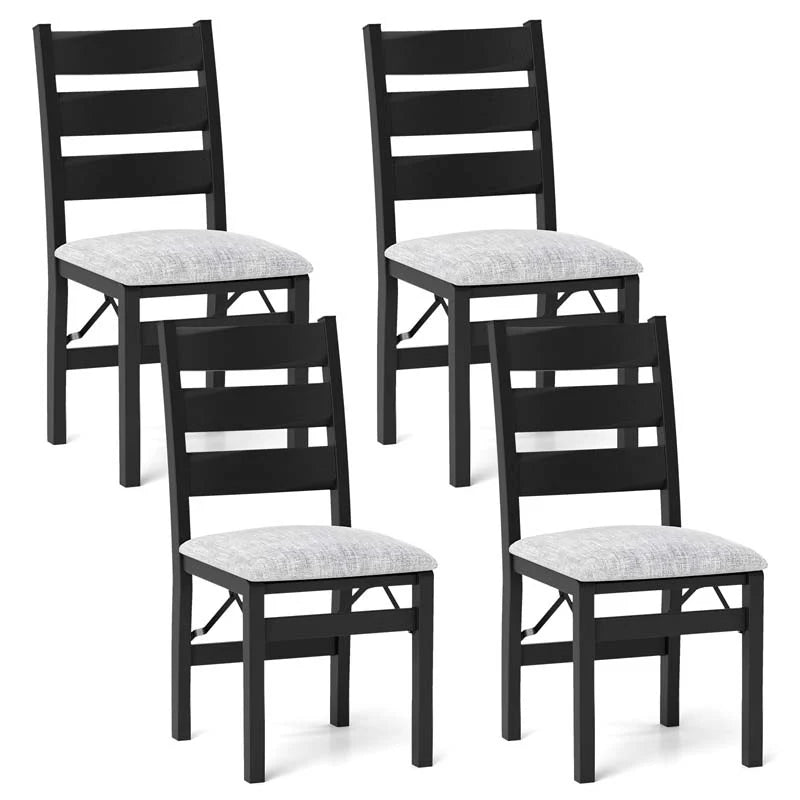 Modern Upholstered Folding Dining Chairs Set of 2/4, Rubber Wood Armless Kitchen Chairs with Slatted Backrest, Padded Seat for Living & Dining Room