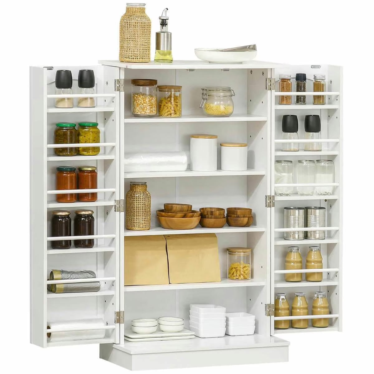 Spaco 17 - Tier Kitchen Small Pantry Cabinet with 2 Doors and 6 Adjustable Shelves, Cabinet Pantry, Freestanding 5 - Tier Shelving Pantries for Kitchen Storage, Gray